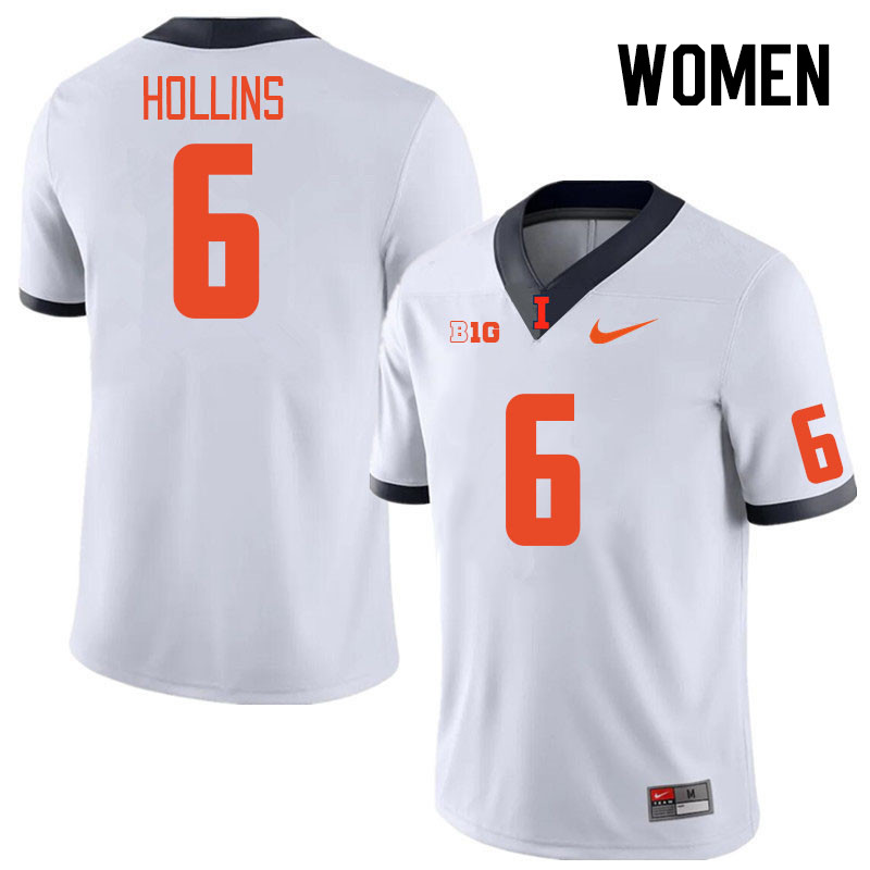 Women #6 Ashton Hollins Illinois Fighting Illini College Football Jerseys Stitched Sale-White